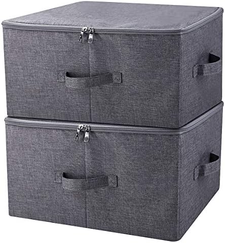 2Pcs Fabric Folding Washable Wardrobe Clothes Storage Baskets with Zip Lid by iwillCREATEPRO