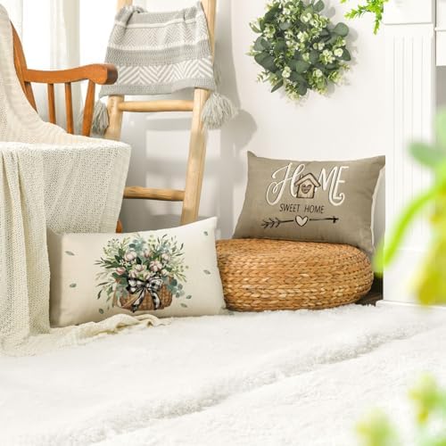 AVOIN Colorlife Bless Our Home Farmhouse Eucalyptus Leaves Throw Pillow Covers, 12 x 20 Inch Truck Sweet Home Cushion Case Decorations Set of 4 - Image 5