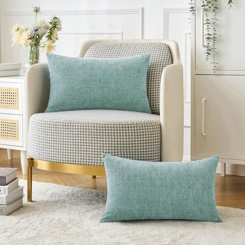 MIULEE Soft Chenille Lumbar Throw Pillow Covers Aqua Green 12x20 Pack of 2 - Image 5