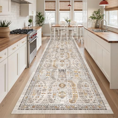 Madane Hallway Runner Rug 3x12 Washable Kitchen Runners 12ft, Brown/Gold - Image 2