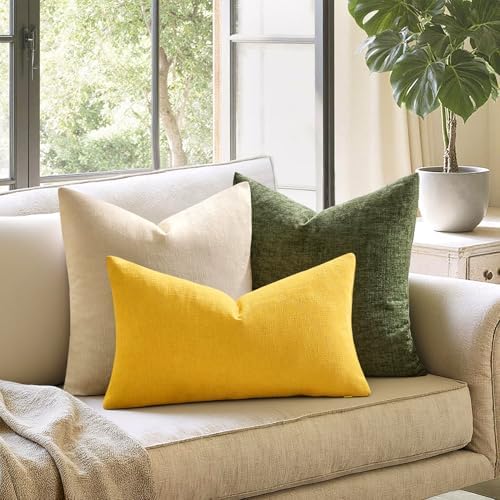 MIULEE Yellow Chenille Couch Lumbar Throw Pillow Covers, 12x20 - Image 7
