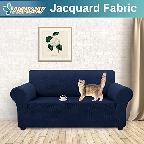 Asnomy Stretch Couch Covers Washable, loveseat Cover Slipcovers, Navy Blue - Image 2