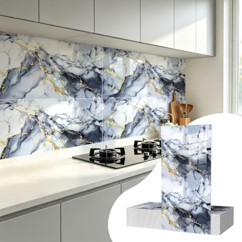 Vieshful 20 Pack 11.8"x23.6" Peel and Stick Backsplash Wall Panels, Self Adhesive Waterproof Back Splash Marble Tiles for Kitchen Bathroom, TV Walls, Living Room Blue (Not Real Tiles) by Vieshful