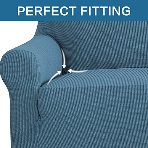 H.VERSAILTEX Stretch Oversized Sofa Cover 1 Piece Sofa Slipcovers for Living Room Fitted Couch Covers for Sofa Feature Thick Checked Jacquard Fabric with Elastic Bottom, Sofa X-Large - Dusty Blue - Image 5