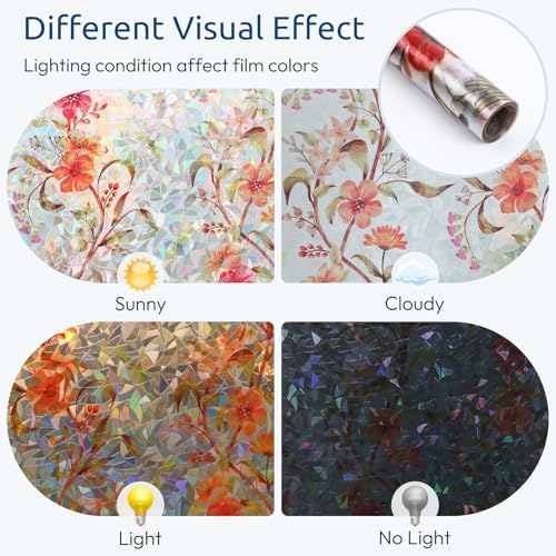 rabbitgoo Window Privacy Film Rainbow, Floral Cosmos, 17.5" x 78.7" - Image 5