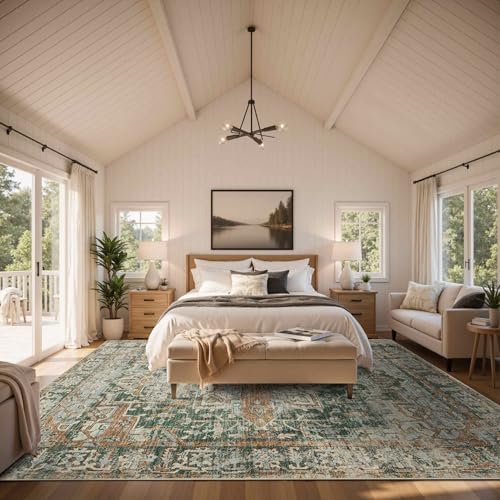 Rugxara 10x14 Area Rugs for Living Room Large Washable Rug, Green/Brown - Image 2