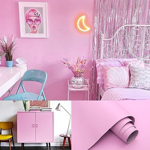 15.7"x118" Pink Wallpaper Contact Paper Pink Peel and Stick Wallpaper Lavender Self Adhesive Contact Paper for Cabinets Girls Bedroom Wallcovering Furniture Countertop Vinyl Roll by Micpolo
