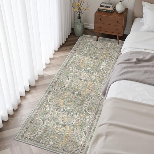 Madane Washable Runner Rug 2x6 Runners for Hallways Non Slip, Green/Gold - Image 4