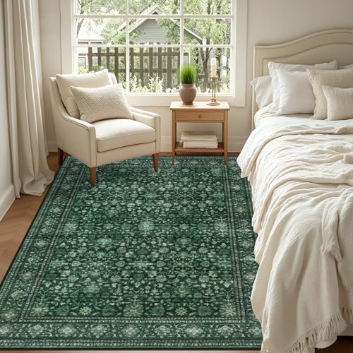 4x6 Area Rugs Living Room: Washable Rug for Bedroom Deep Green - Image 3