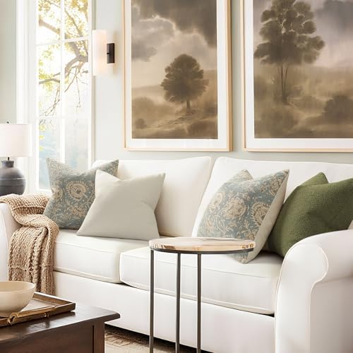 Vintage Floral Print Throw Pillow Covers 16x16 Set of 2 Neutral Modern Farmhouse Pillowcases Accent Decorative Cushion Covers Boho Home Decor for Couch Sofa Chair Bed Living Room, Sky Blue - Image 5
