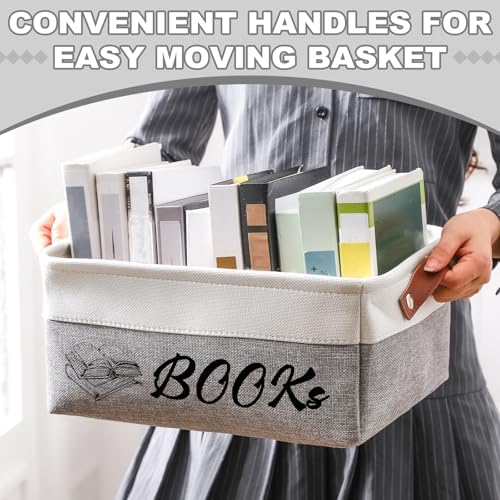Marsui 1 Pcs TBR Basket Book Storage Bin Bookish Gifts, White Grey - Image 4
