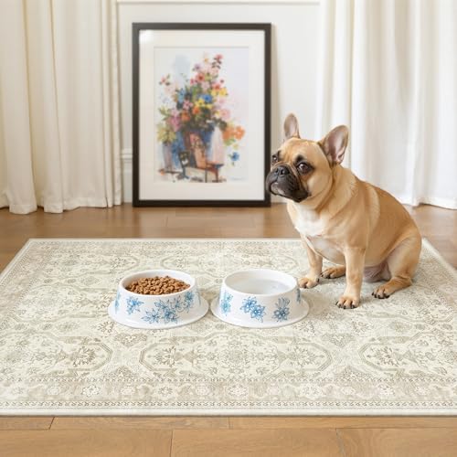 Soalmost 2x3 Washable Rugs for Kitchen Entryway, Small Area Rug Beige/Brown - Image 2