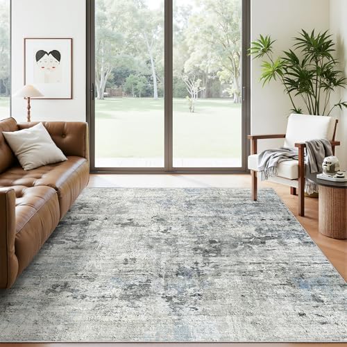 Soalmost Abstract Area Rug 6x9 for Living Room Washable Rugs Gray/Blue - Image 2