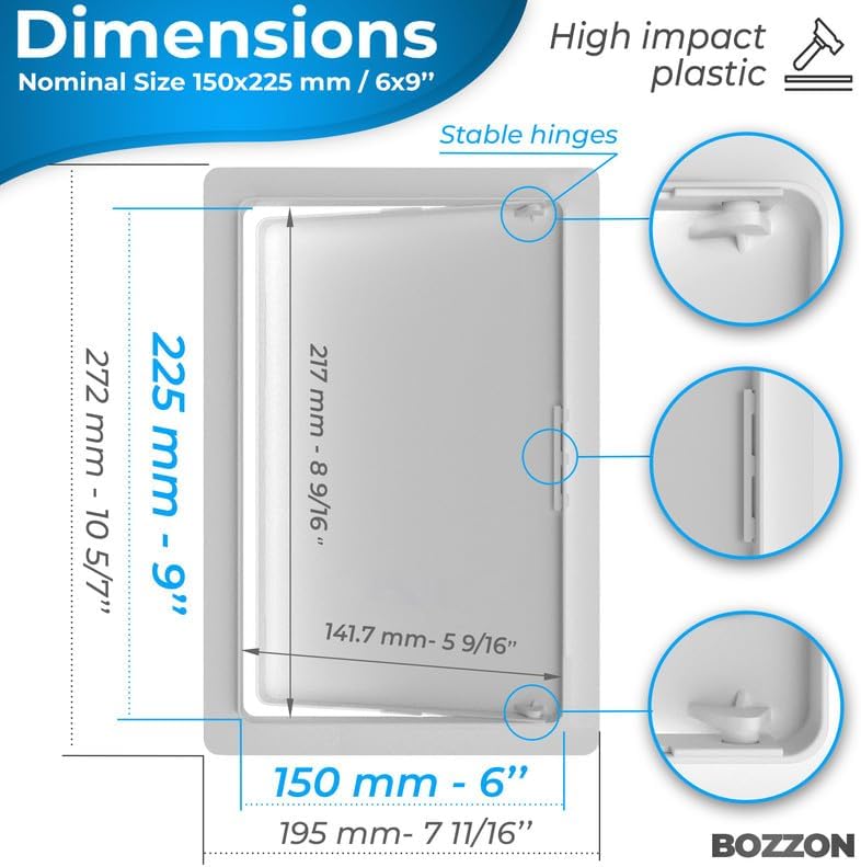 BOZZON Access Panel for Drywall - 6 x 9 in - Wall Hole Cover - Access Door - Plumbing Access Panel for Drywall - Heavy Durable Plastic White - Image 2