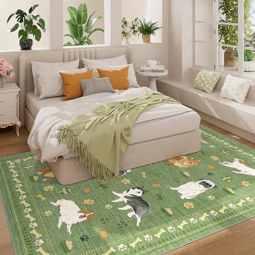 DUKINO 5x7 Area Rugs, Washable Dog Rug for Kids Room Non Slip, Green - Image 5