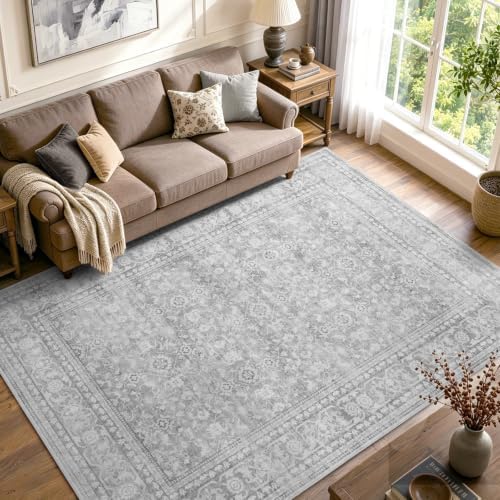 4x6 Ft Area Rugs for Living Room, Soft Non-Slip Machine Washable Rug, Vintage Stain Resistant Carpets for Bedroom Nursery Dining Room Home Decor (Grey) - Image 2