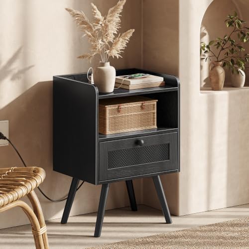 SUPERJARE Nightstands with Charging Station, Set of 2, All Black - Image 5