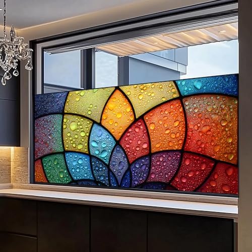 Window Privacy Film 39.37 x 17.3 in Rainbow Mosaic Static Cling - Image 2