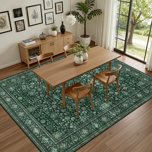 8x10 Area Rugs Living Room: Washable Rug for Bedroom Deep Green - Image 5