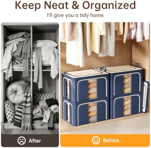 3 Openings Clothes Storage Bins with Metal Frame，24L (navy blue) - Image 7