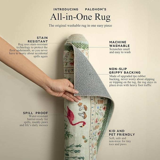 9x12 Area Rugs for Living Room: Washable Bedroom Rug Boho Vintage Rugs Stain Resistant Non Slip Low Pile Soft Lightweight Carpet for Kitchen Dining Room Farmhouse Nursery Kids Room - Image 4