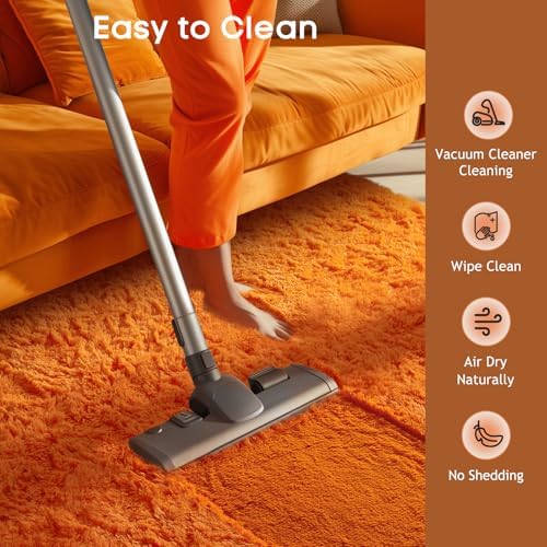 Ophanie Orange Rugs for Living Room Bedroom, 5x8 Fluffy Fuzzy Furry Carpet, Plush Soft Shaggy Bedside Indoor Floor Area Rug for Kids Nursery Home Decor with Over 999 pcs Non-Slip Backing Pattern - Image 6