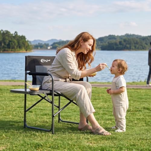 Portal Directors Chair Camping Chairs for Adults with Side Table Folding Lawn Chairs for Adults, Directors Chairs Foldable for Outdoor Chairs for Beach, Travel, Heavy Duty Supports 300LBS, Black/Grey - Image 2
