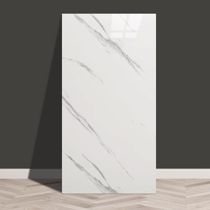 Haimin Wall Panels Peel and Stick 10 Pieces 23.6x11.8in (19.4 Sq. Ft. Coverage) Lightweight Backsplash Marble Look Tile (not Real Marble) Ideal for Kitchen Bathrooms Living Rooms Bedrooms (White-JSB) - Image 8