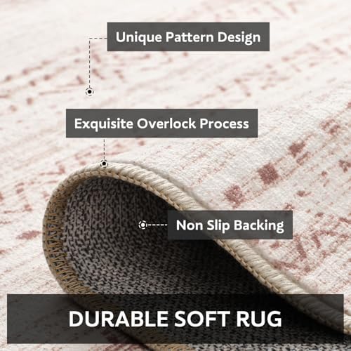 8x10 Pink Area Rugs for Living Room Machine Washable Rug Distressed Girls Nursery Rug Indoor Carpet Neutral Moroccan Boho Ultra Soft Area Rug for Bedroom Dining Room Playroom Office - Image 5