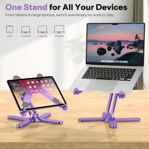 OMOTON LA10 360° Rotating Laptop Stand Riser Foldable for Desk, Purple - Image 6