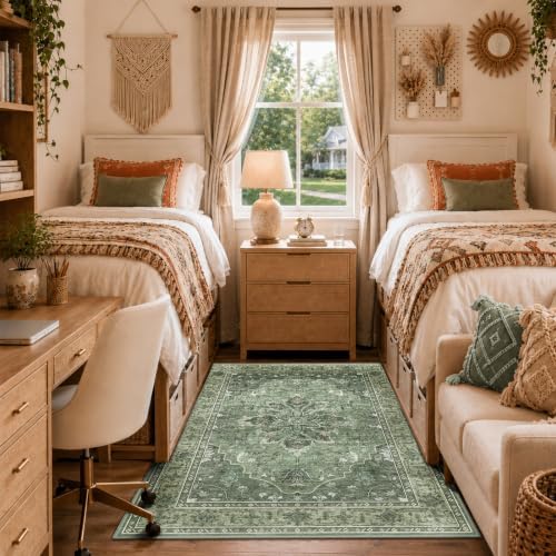 RELEANY Washable Area Rug, 3'x5', Green/Dark Green/Gray - Image 2