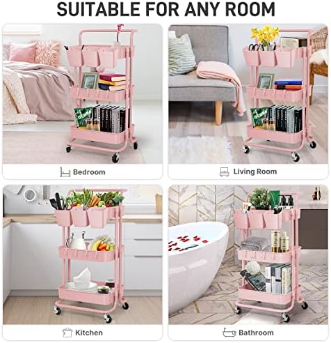 5 Pack Hanging Cup Holders, Multipurpose Rolling Cart Accessories Utility Cart Accessories For Art Craft Supplies, Space Saving Hanging Storage Basket Pencil Holder Makeup Organizers (Pink) - Image 4