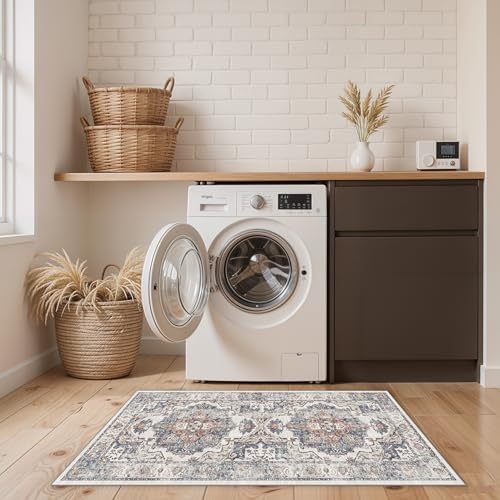 2x4 Washable Kitchen Runner Rug: Vintage Non-Slip Low Pile Entryway Area Rugs Thin Light Weight Carpet for Nursery Bedroom Soft Water Resisitant Floor Mat for Bathroom Laudry Room(2x4,Brick) - Image 4