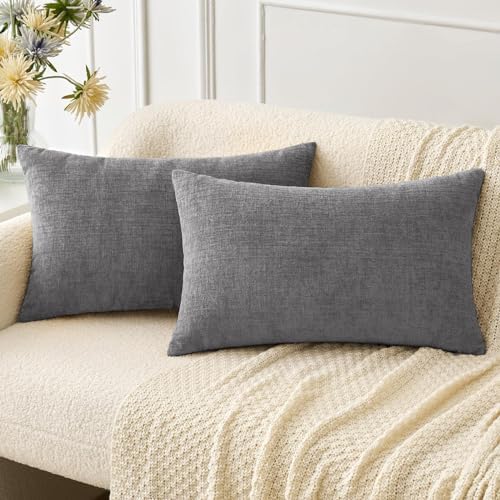 MIULEE Soft Chenille Lumbar Throw Pillow Covers Dark Gray 12x20 Pack of 2 by MIULEE