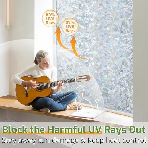 LUTE Rainbow Window Privacy Film, 3D Decorative Stained Glass Cling, Silver - Image 3