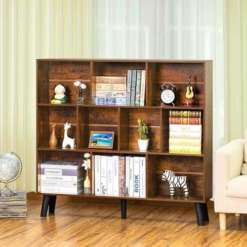 LEYAOYAO 10 Cube Bookshelf, Mid-Century Modern Book Shelf with Legs, Brown - Image 4