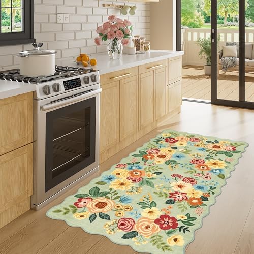 DUKINO 2x4 Rug for Entryway, Floral Washable Kitchen Rugs Non Slip, Green - Image 3