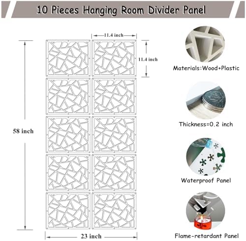 Lchen Hanging Room Divider,10 Pieces Wood-Plastic Hanging Panels 0.2“Thick Screen Panel for Living Room Bedroom Home Decoration(DQ,11.4"X11.4") - Image 2