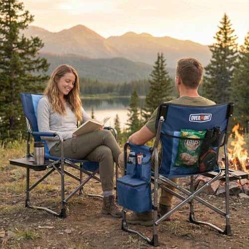 Overmont 2 Pack Folding Camping Chairs with Side Tables, 400 lb Each - Image 2