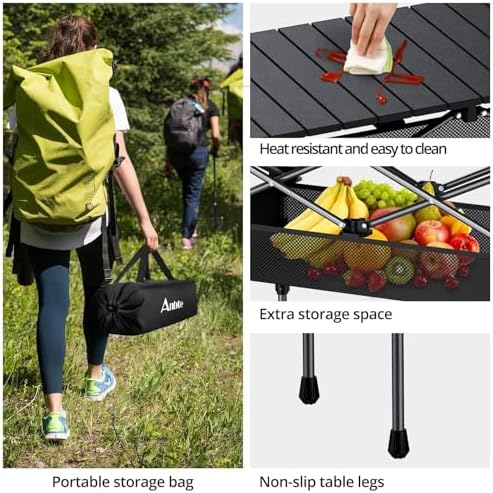 Anbte 3ft Aluminum Roll Top Folding Camping Table, Portable, 32”X16”, Black - Image 5
