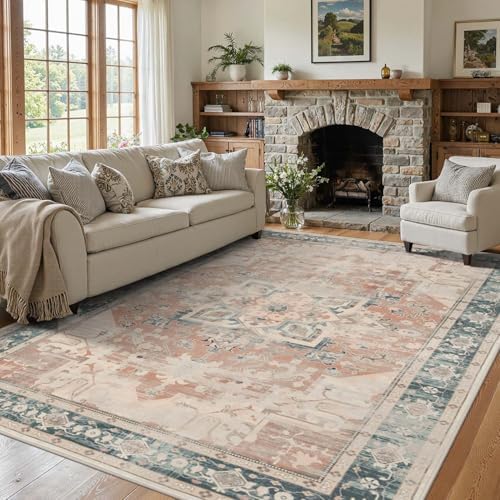 Rugxara 5X7 Washable Area Rug for Living Room, Bedroom,Coral by Rugxara