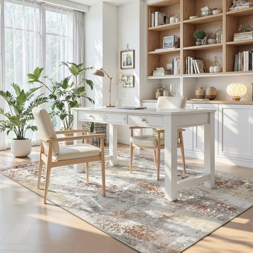 Toneed 4x6 Washable Area Rugs for Bedroom Living Room, Taupe Grey Brown - Image 4