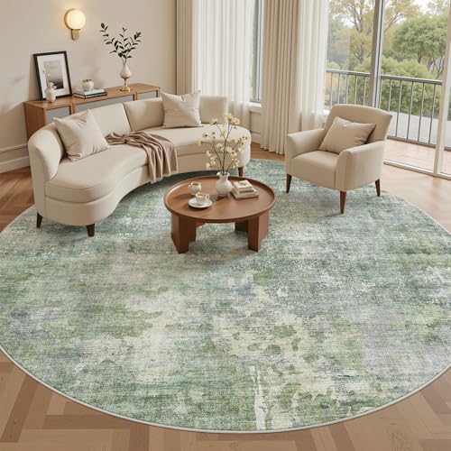 Soalmost Round Rugs 9ft Living Room Circle Area Rug 9x9 Green/Ivory Vintage by Soalmost