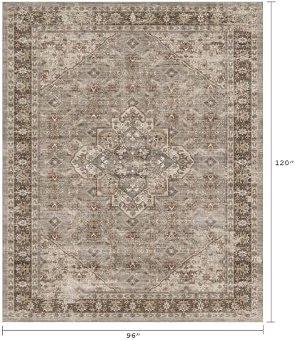 Area Rug 8x10 Washable,Vintage Non-Slip Low Pile Living Room Rugs Brown - Image 2