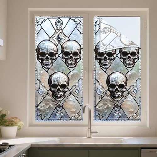 IVN Privacy Window Film Decorative Stained Glass Skull Design, - Image 5