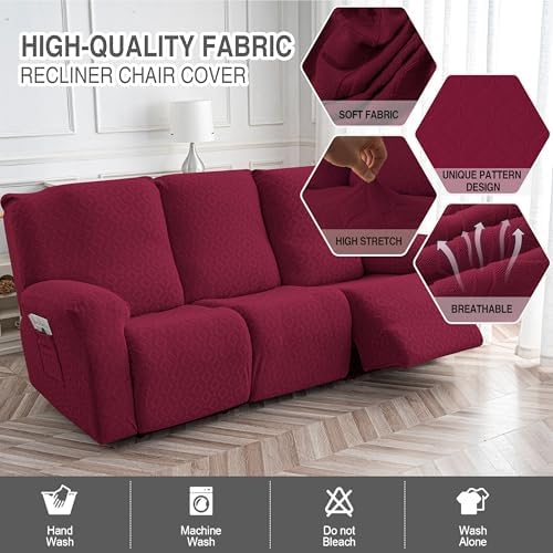 Gennia Waterproof Recliner Sofa Cover,3 Seat Couch Cover,Wine Red - Image 2