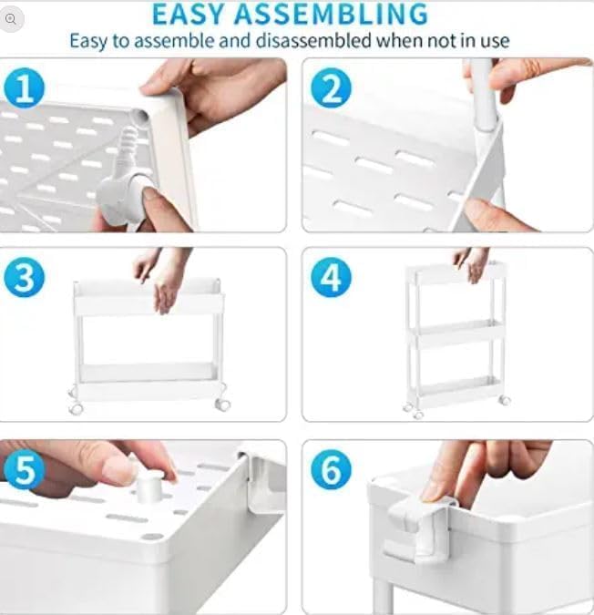 SPACEKEEPER Slim Rolling Storage Cart, 3 Tier Bathroom Cart Organizer,White - Image 4