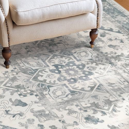 Rugxara 4x6 Vintage Boho Washable Rug for Bedroom(Blue) - Image 4