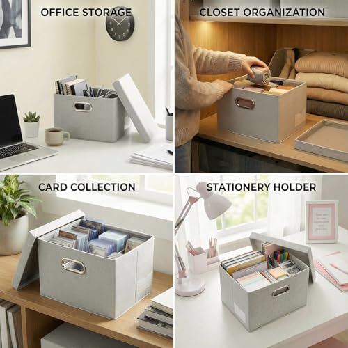 PRANDOM Storage Bins with Lids [3-Pack] Linen Fabric Foldable Storage Boxes Organizer Containers Baskets Cube with Cover for Bedroom Closet Office Beige（11.4X8.6X6.7 - Image 7