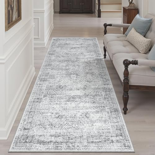 Soalmost Washable Kitchen Runner Rug 3x6 Hallway Entry Rugs Non-Slip, Grey - Image 3